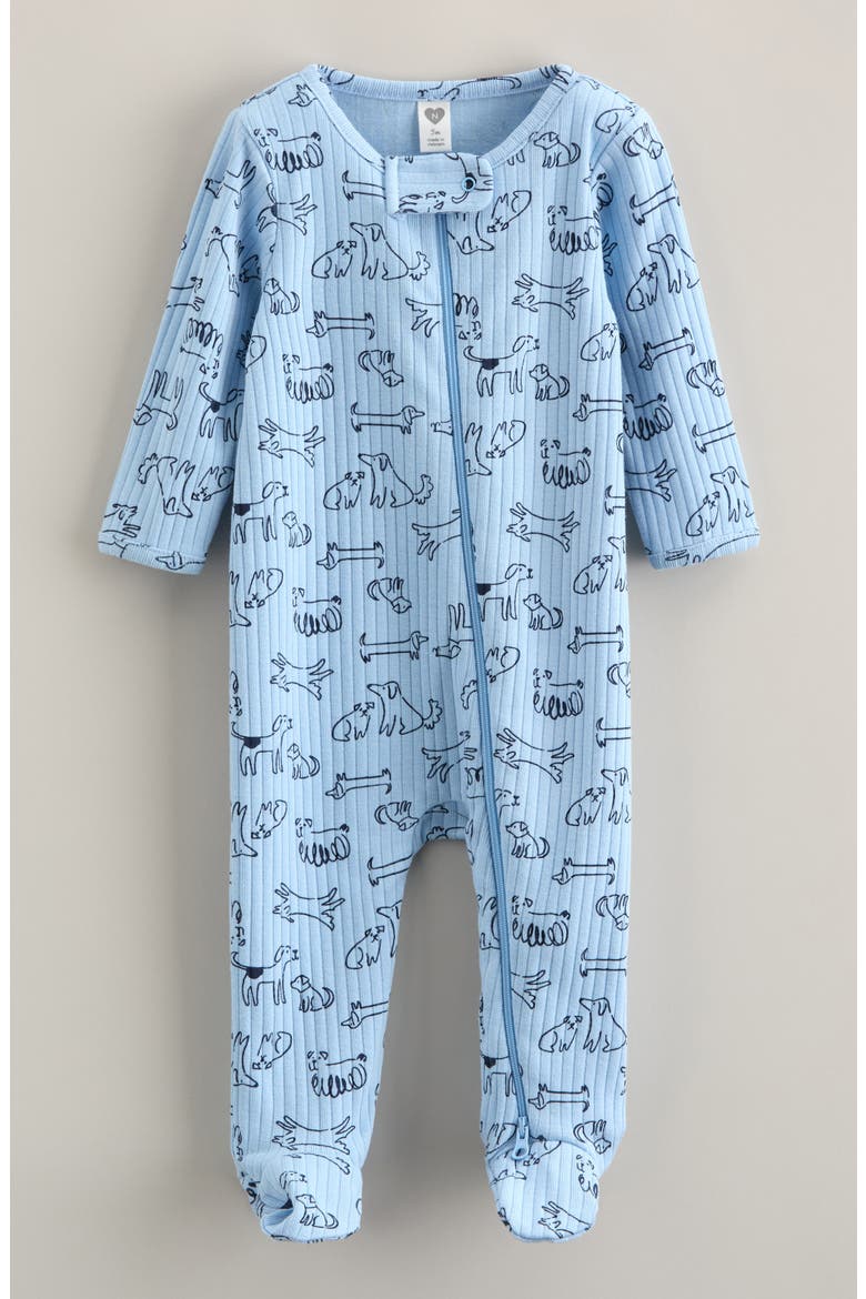 Rib Zip Footie, Main, color, BLUE QUIET DOGS