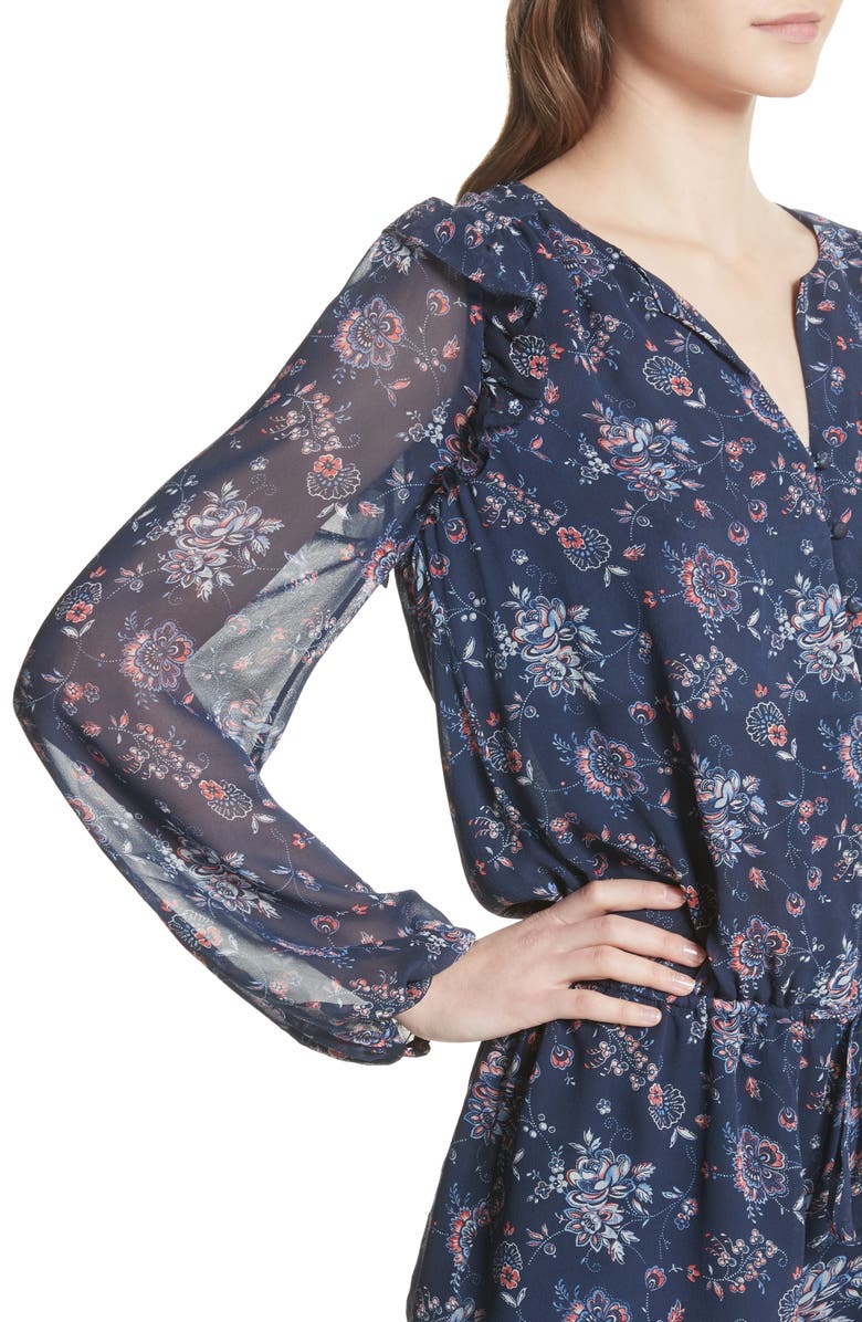 Joie Cherita Floral Silk Romper, Alternate, color, Dark Navy