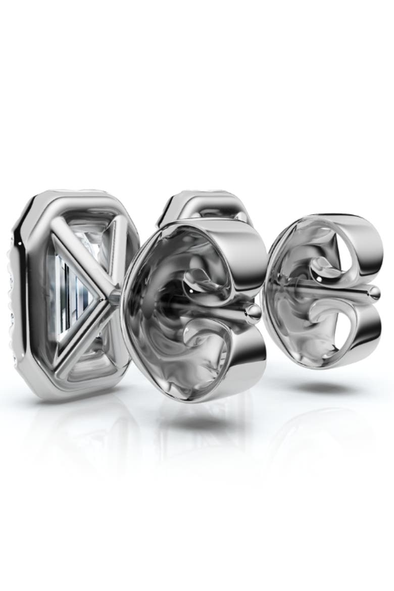 3/4 Ct Emerald Moissanite & Lab Grown Diamond Halo Studs 14k Gold Earrings, Alternate, color, 14k White Gold