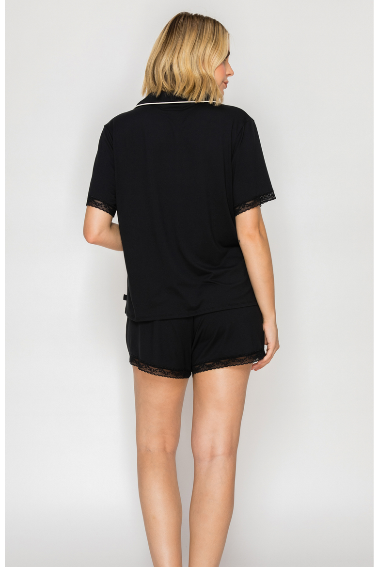 Notched Collared Shorts 2pc Pajama Set, Alternate, color, Black