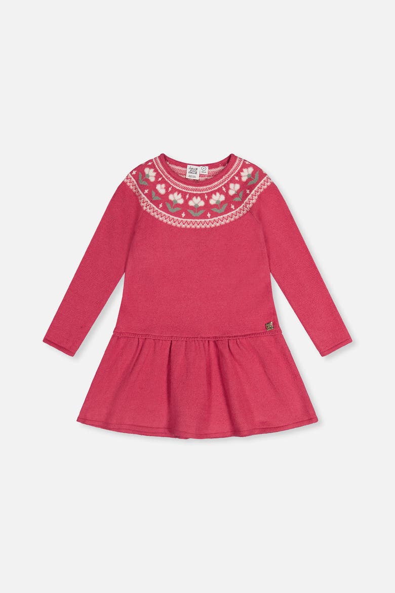 Flower Jacquard Yoke Flowy Knitted Dress, Main, color, Raspberry Pink