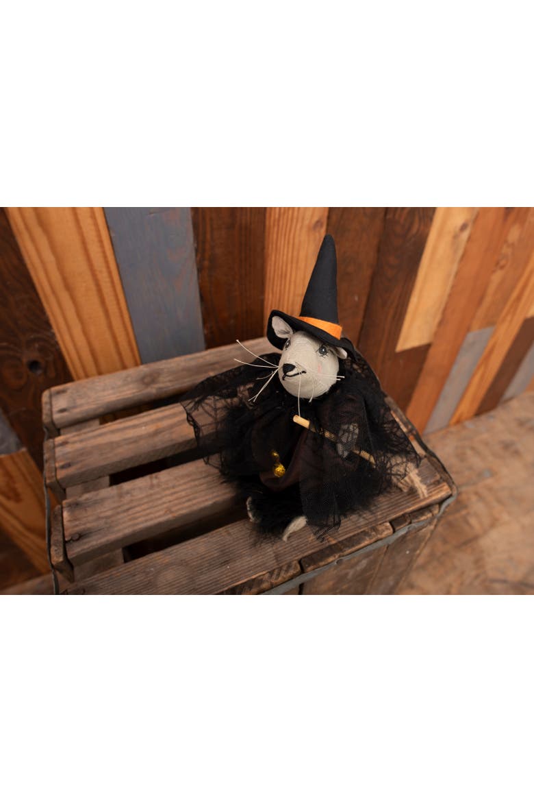 Reba Rat Witch with Broom Halloween Joe Spencer Gathered Traditions Figurine, Alternate, color, Black