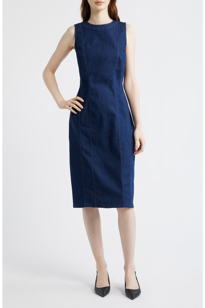Sleeveless Stretch Denim Sheath Dress, Alternate, color, DARK WASH