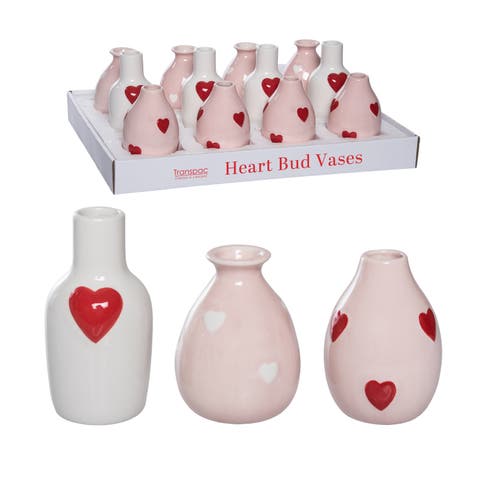 Dolomite Heart Bud Vases Set of 12 Multicolored for Floral Display and Home Decor