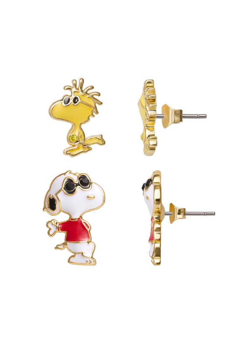 Woodstock and Snoopy Earrings 2 Pairs, 18k Gold Flash Plated, Alternate, color, Gold