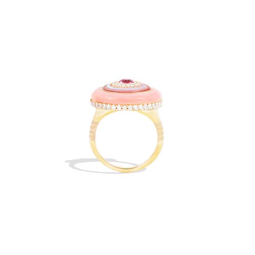 Campbell + Charlotte Evolve Stone Inlay Cocktail Ring In Pink