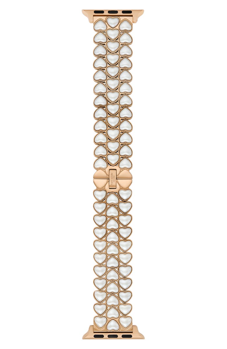 Kate Spade New York heart shape imitation pearl 20mm Apple Watch<sup>®</sup> bracelet watchband, Main, color, Rose Gold