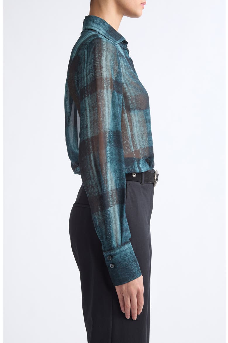 Plaid Silk Button-Up Shirt, Alternate, color, 178 DARK JADE