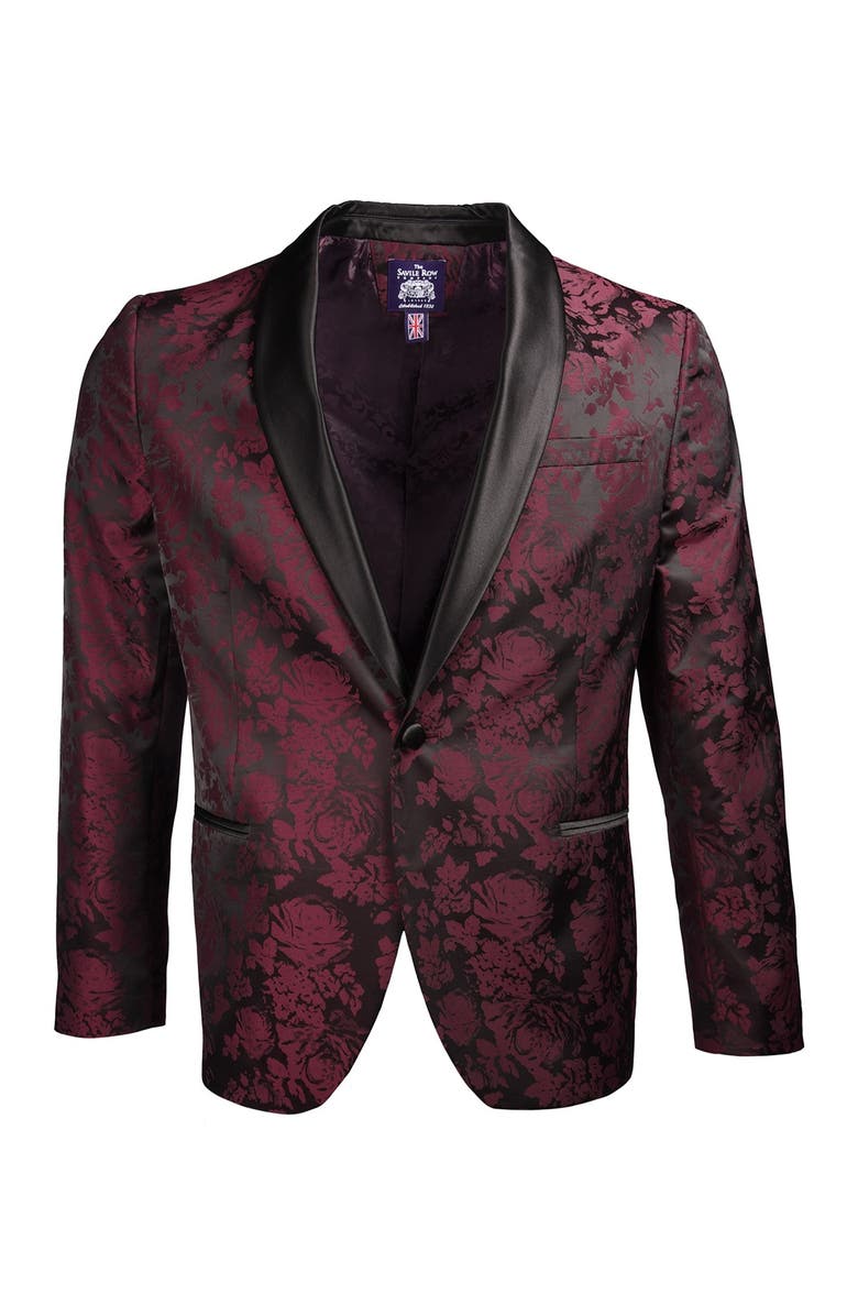 SAVILE ROW CO Burgundy One Button Shawl Lapel Slim Fit Blazer, Main, color,