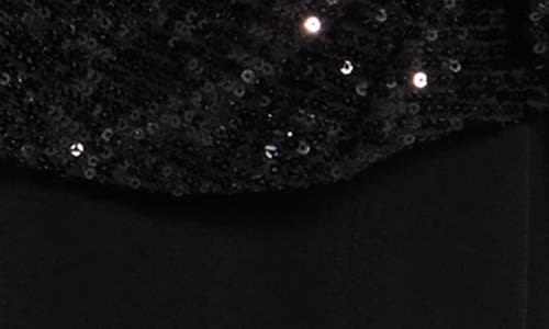Connected Apparel Sequin Drape Detail Long Sleeve Dress In Black