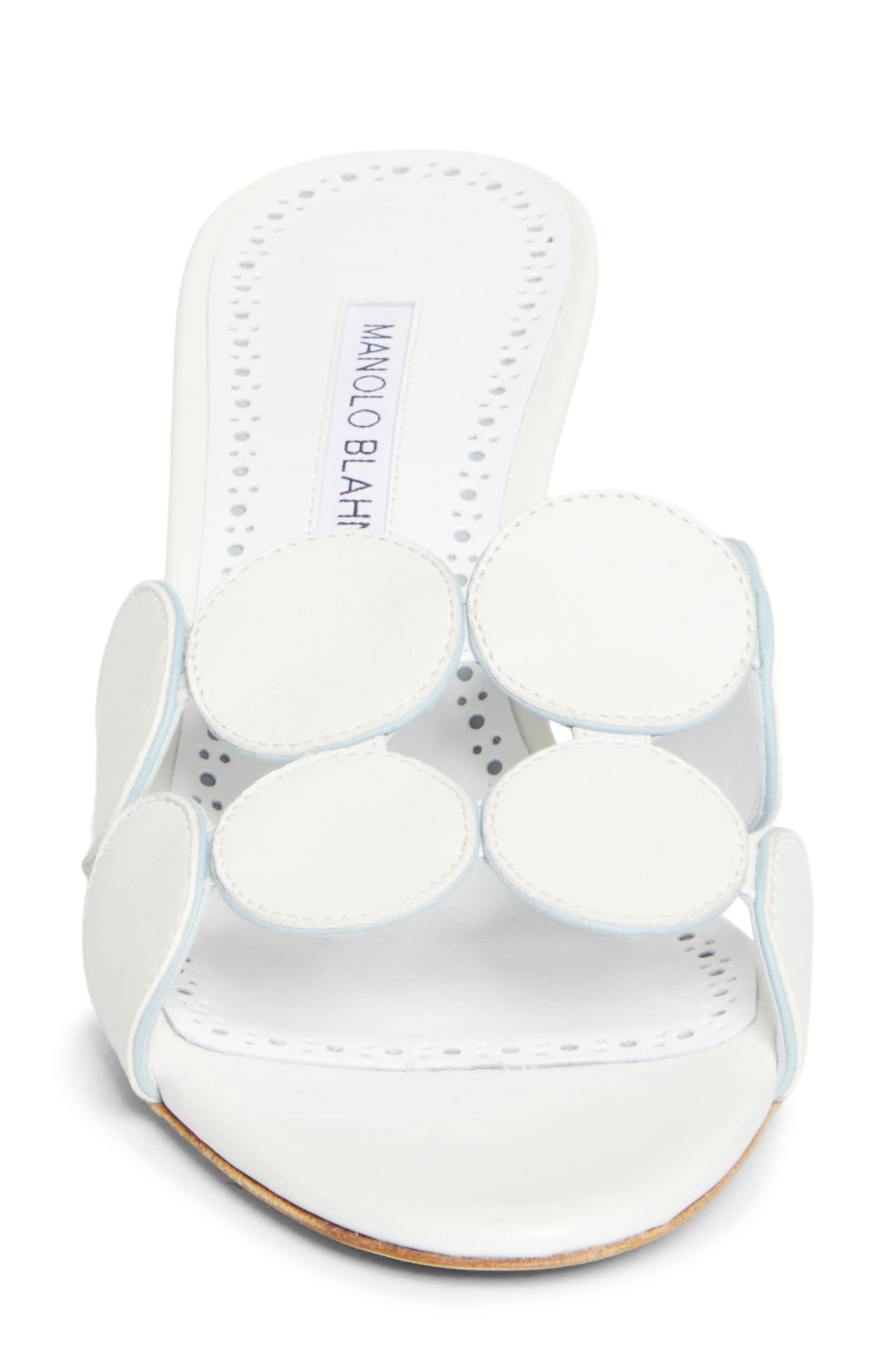 Manolo Blahnik Haribalmu Kitten Heel Sandal, Alternate, color, White/ Light Blue