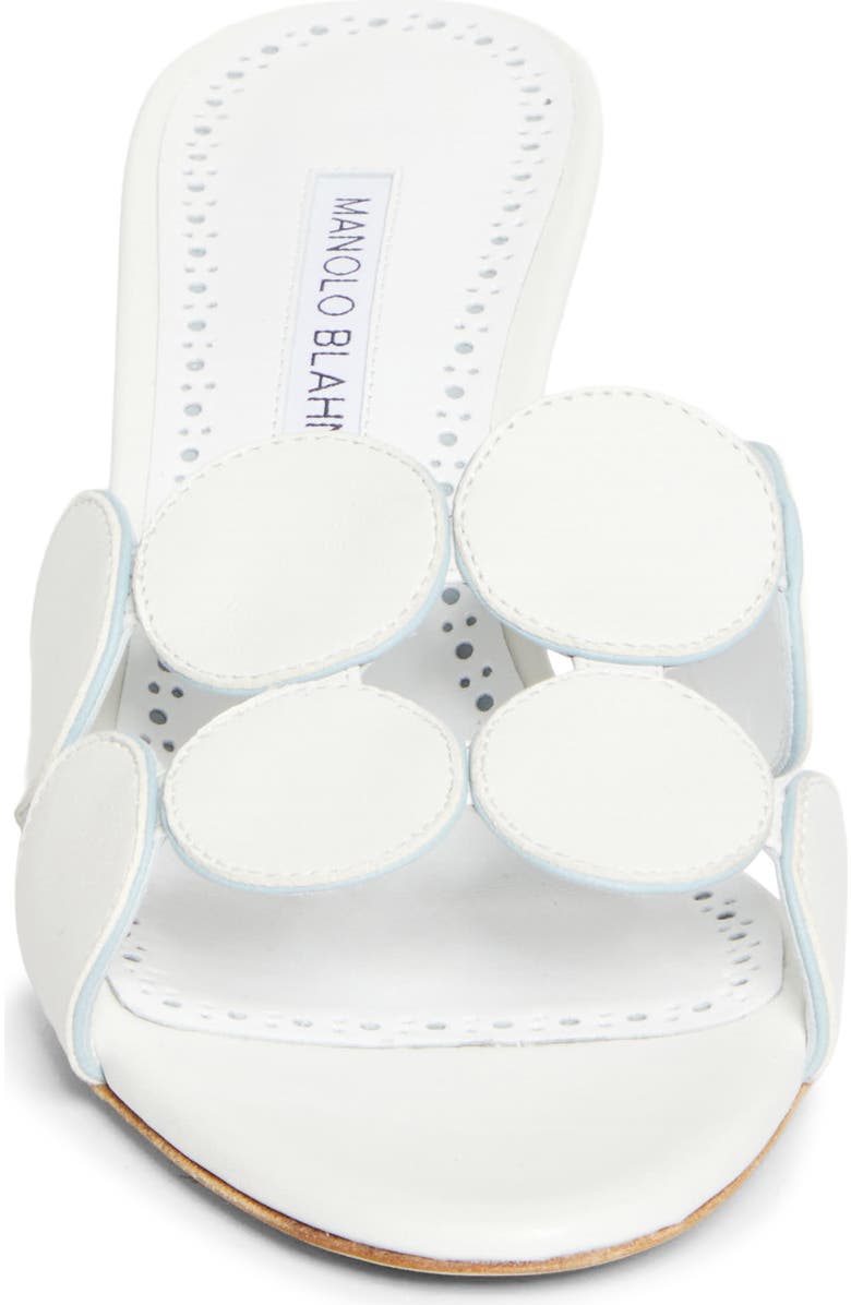 Manolo Blahnik Haribalmu Kitten Heel Sandal, Alternate, color, White/ Light Blue