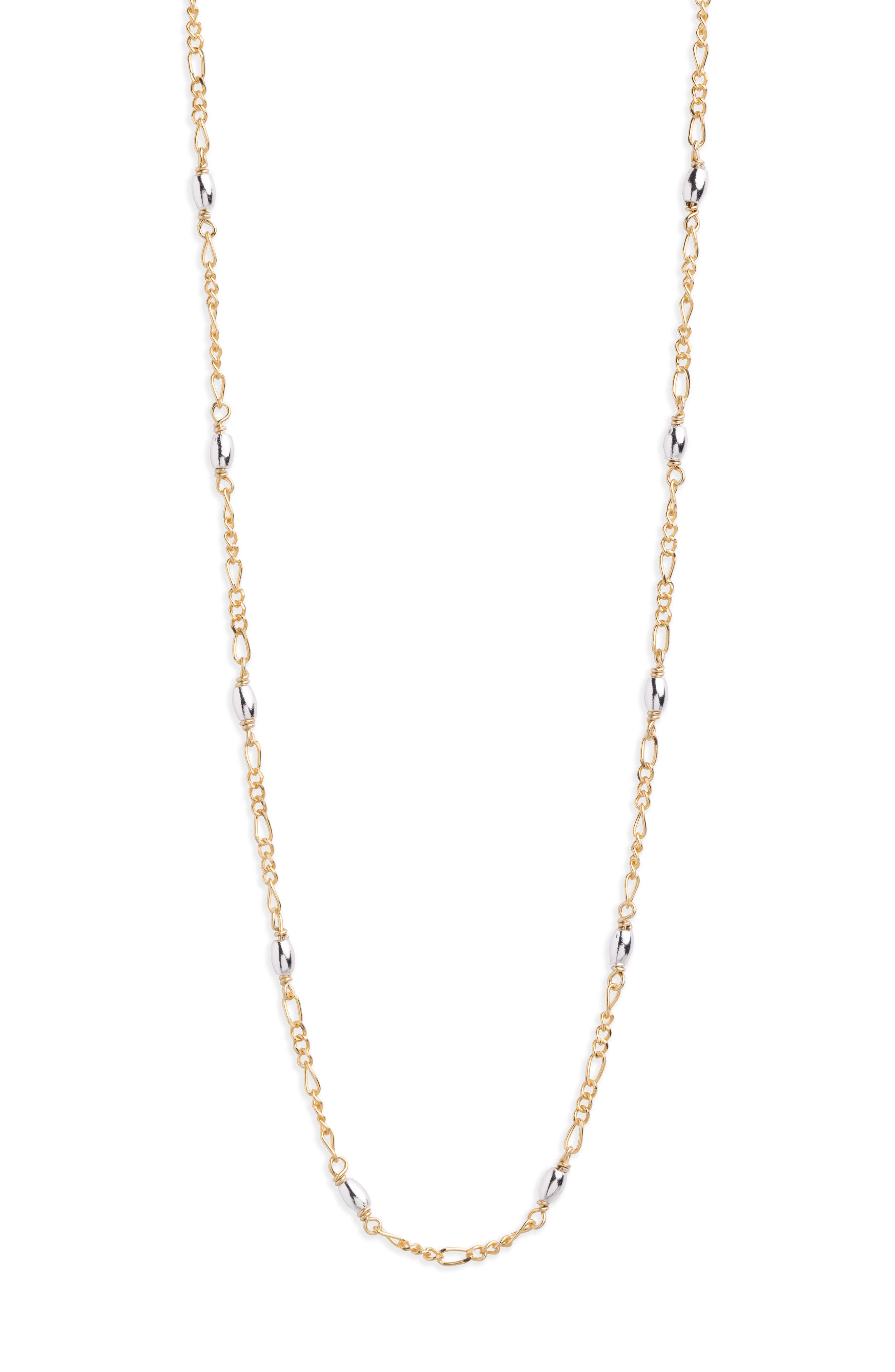 Argento Vivo Sterling Silver Bead Station Figaro Necklace
