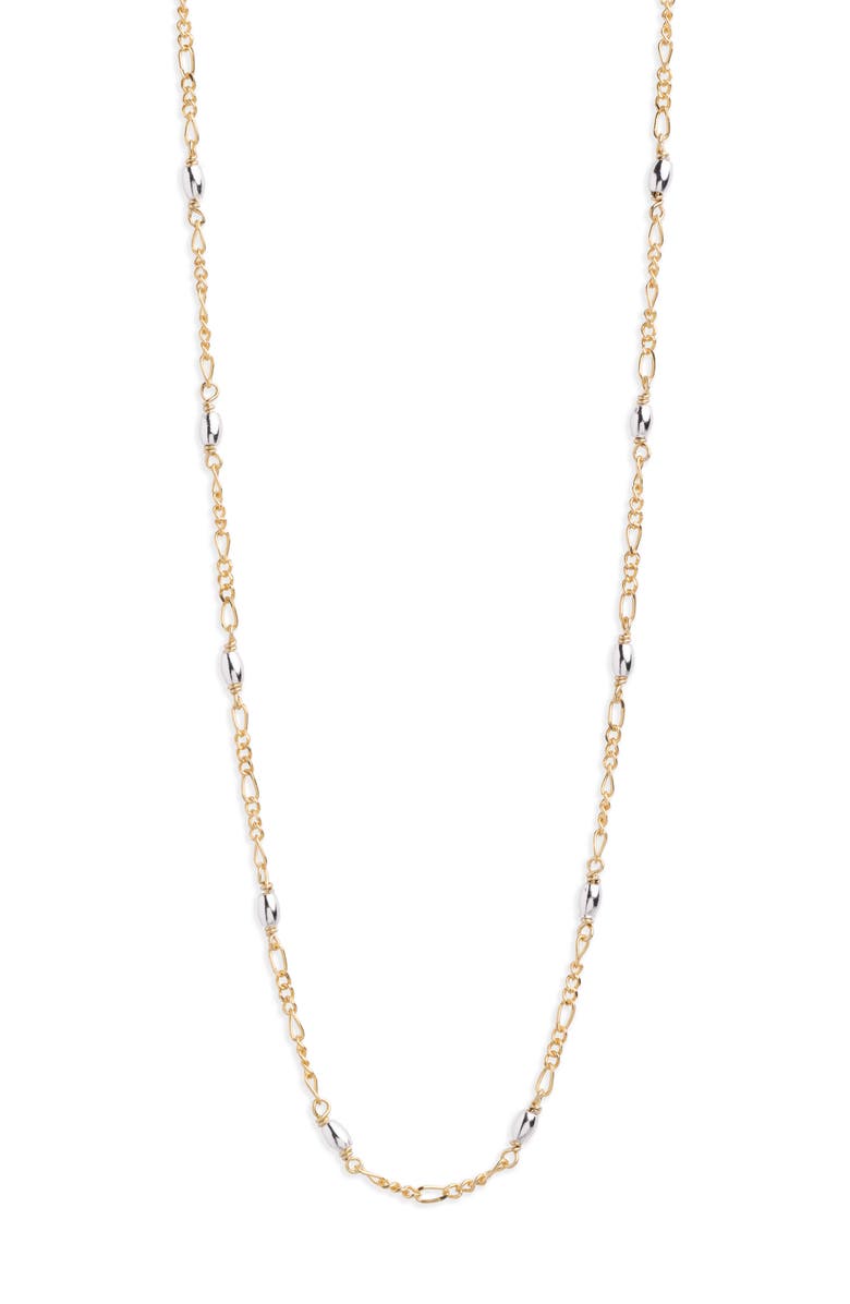 Argento Vivo Sterling Silver Bead Station Figaro Necklace, Main, color, Two Tone