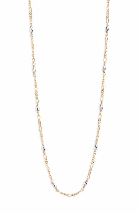 Argento Vivo Sterling Silver Bead Station Figaro Necklace