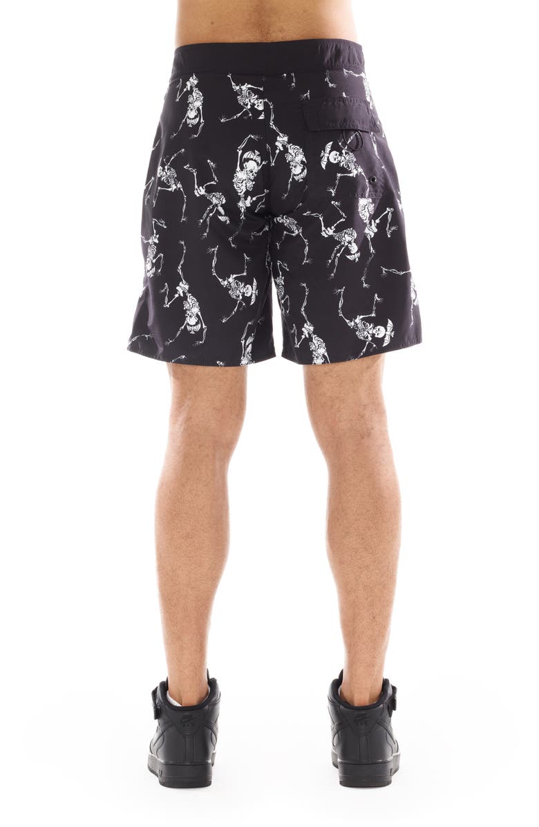 Cult of Individuality Skull Print Swim Trunks, Alternate, color, 