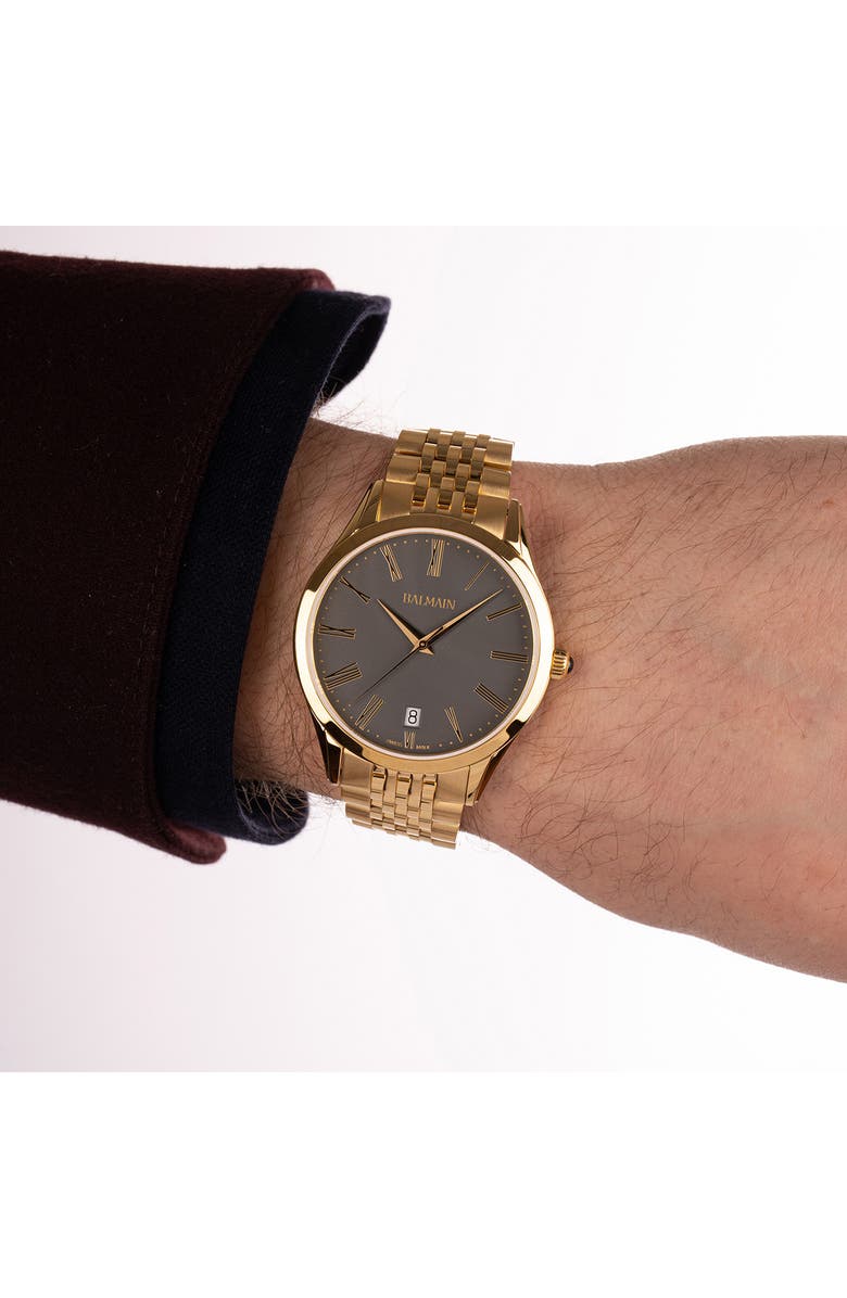 BALMAIN WATCHES Classic R Grey Dial Bracelet Watch, 41mm, Alternate, color, Yellow Gold Pvd Coating