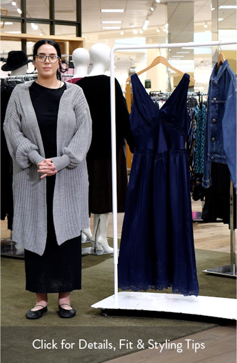 Stasia Lace Trim Silk Charmeuse Midi Dress, sales video thumbnail