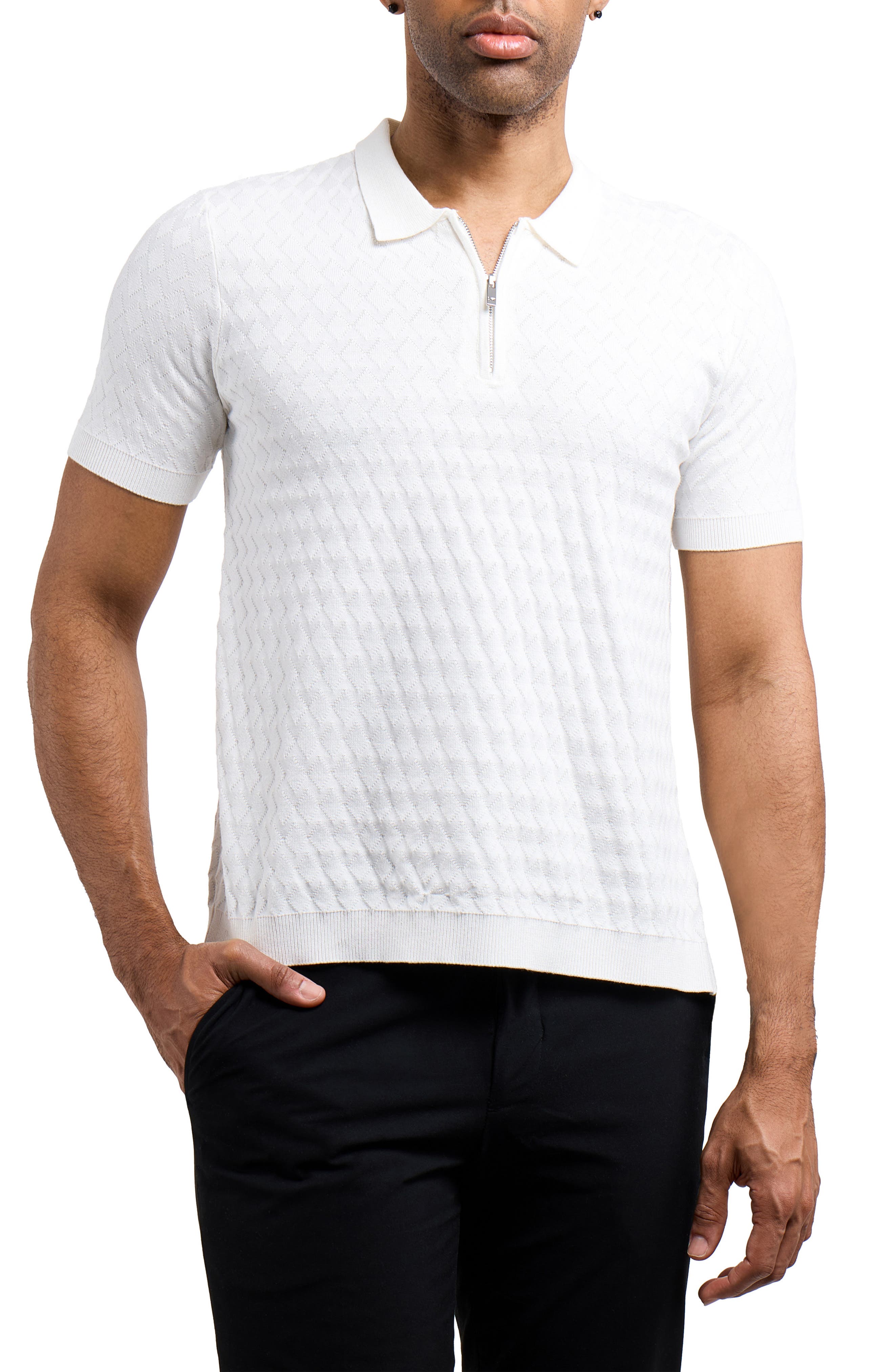 XRAY Quarter Zip Argyle Knit Polo