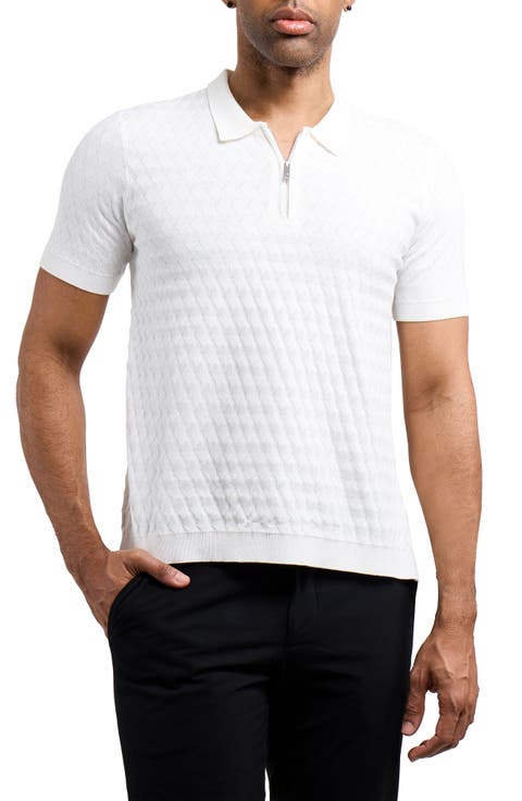 Quarter Zip Argyle Knit Polo