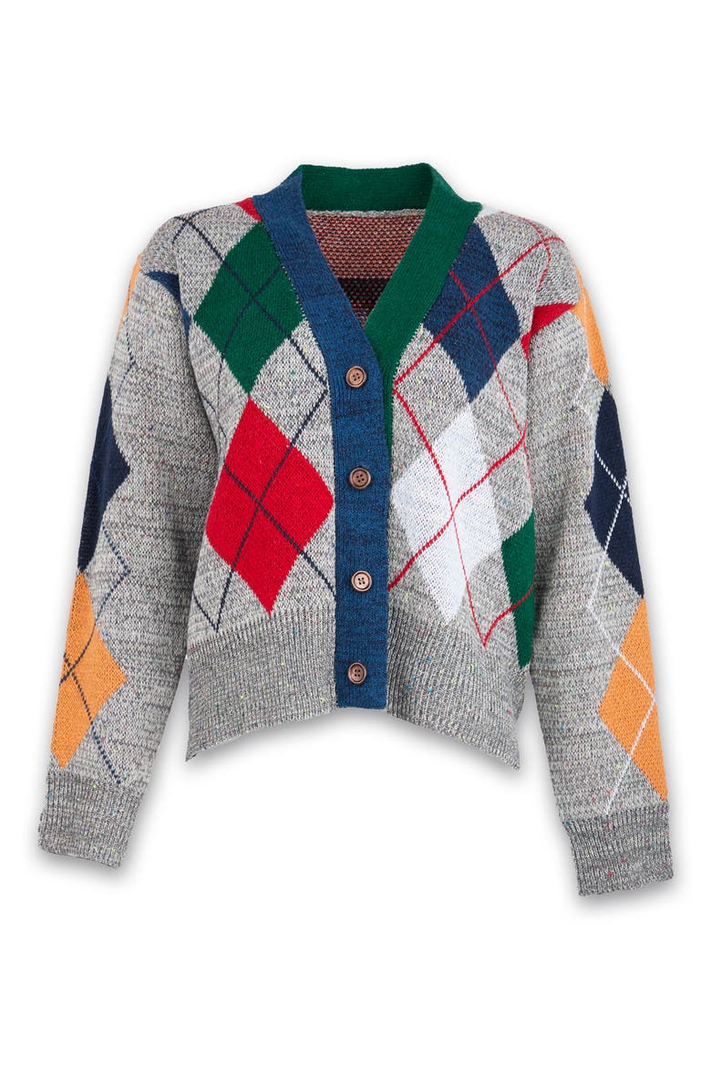 Argyle Knit Cardigan, Main, color, GREY