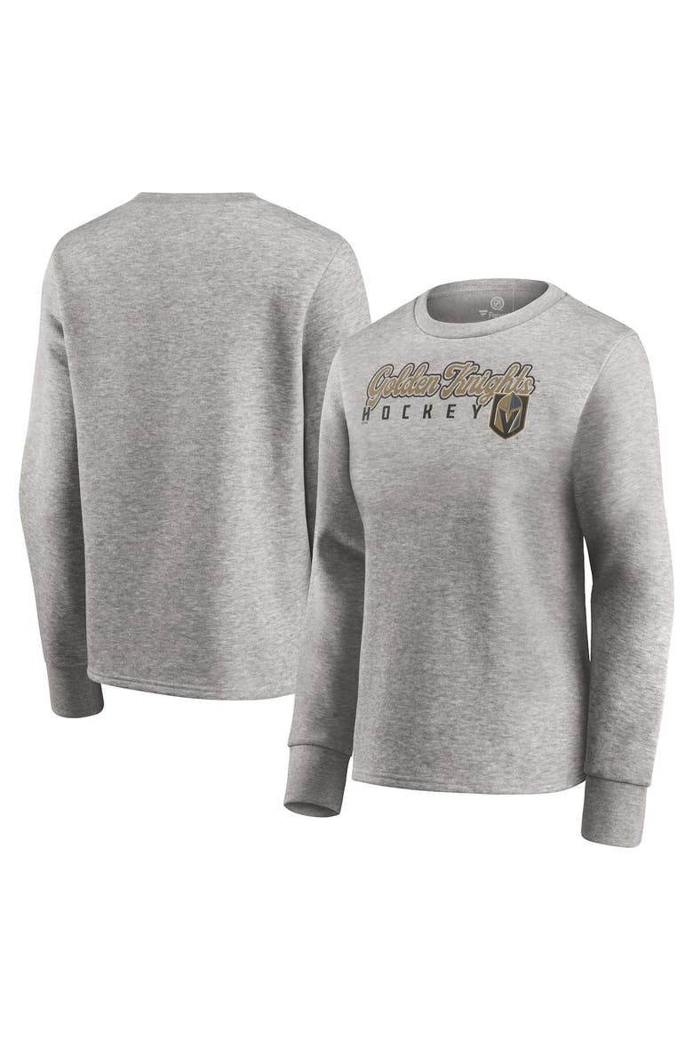 Women's Fanatics Branded Heathered Gray Vegas Golden Knights Fan Favorite Script Pullover Sweatshirt, Main, color, Heather Gray