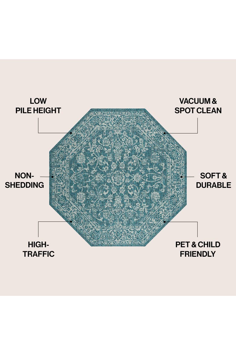 Tela Bohemian Textured Weave Floral Octagon Indoor/Outdoor Area Rug, Alternate, color, Teal/Gray