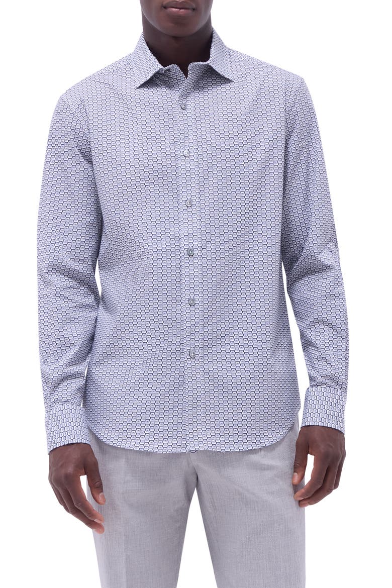Axel Geo Print Shaped Fit Stretch Cotton Button-Up Shirt, Main, color, ZINC