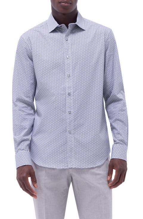 Axel Geo Print Shaped Fit Stretch Cotton Button-Up Shirt