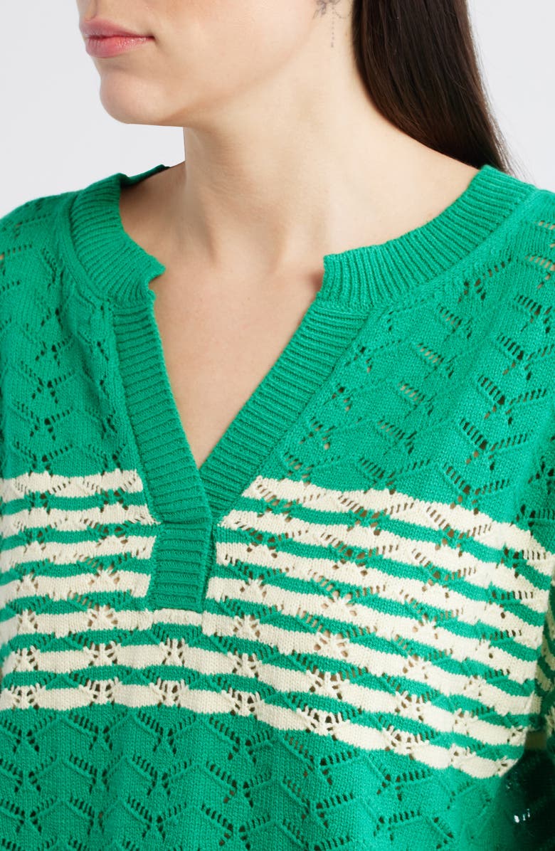 Wit & Wisdom Pointelle Stripe Sweater, Alternate, color, Golf Green/ Ivory