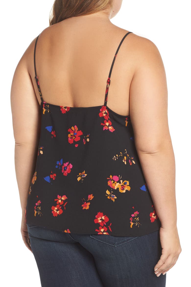 Print Lace Trim Camisole, Alternate, color, BLACK FLAT FLORAL
