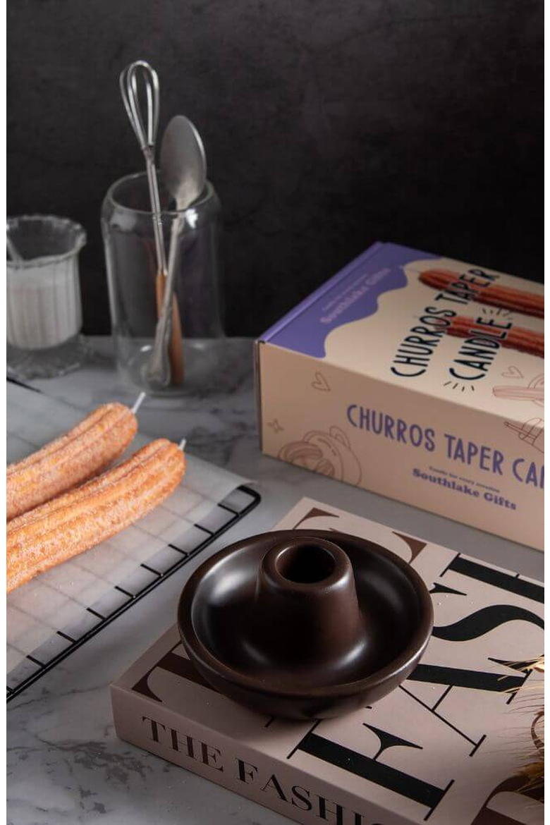 Churros Taper Candle Set with Holder, Alternate, color, Churro Brown
