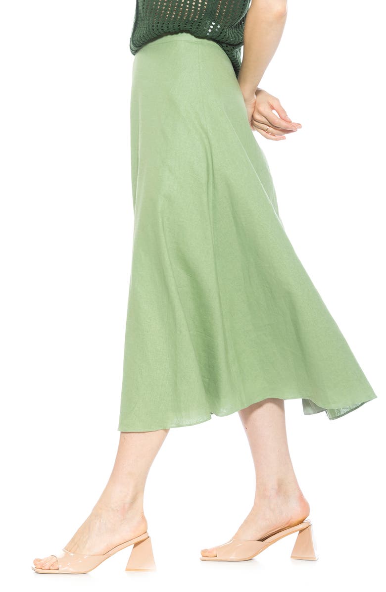 Alexia Admor Brilyn Linen Midi Skirt, Alternate, color, Sage