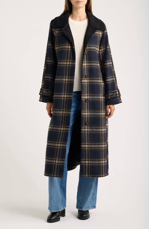 Plaid Funnel Neck Coat