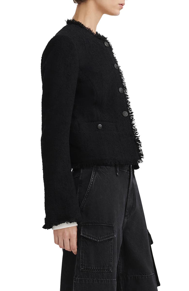 rag & bone Carmen Fringe Tweed Jacket, Alternate, color, Black