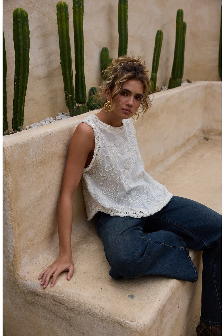 Chantilly Floral Embroidered Fringe Cotton Voile Top, Alternate, color, NATURAL EMBROIDERY