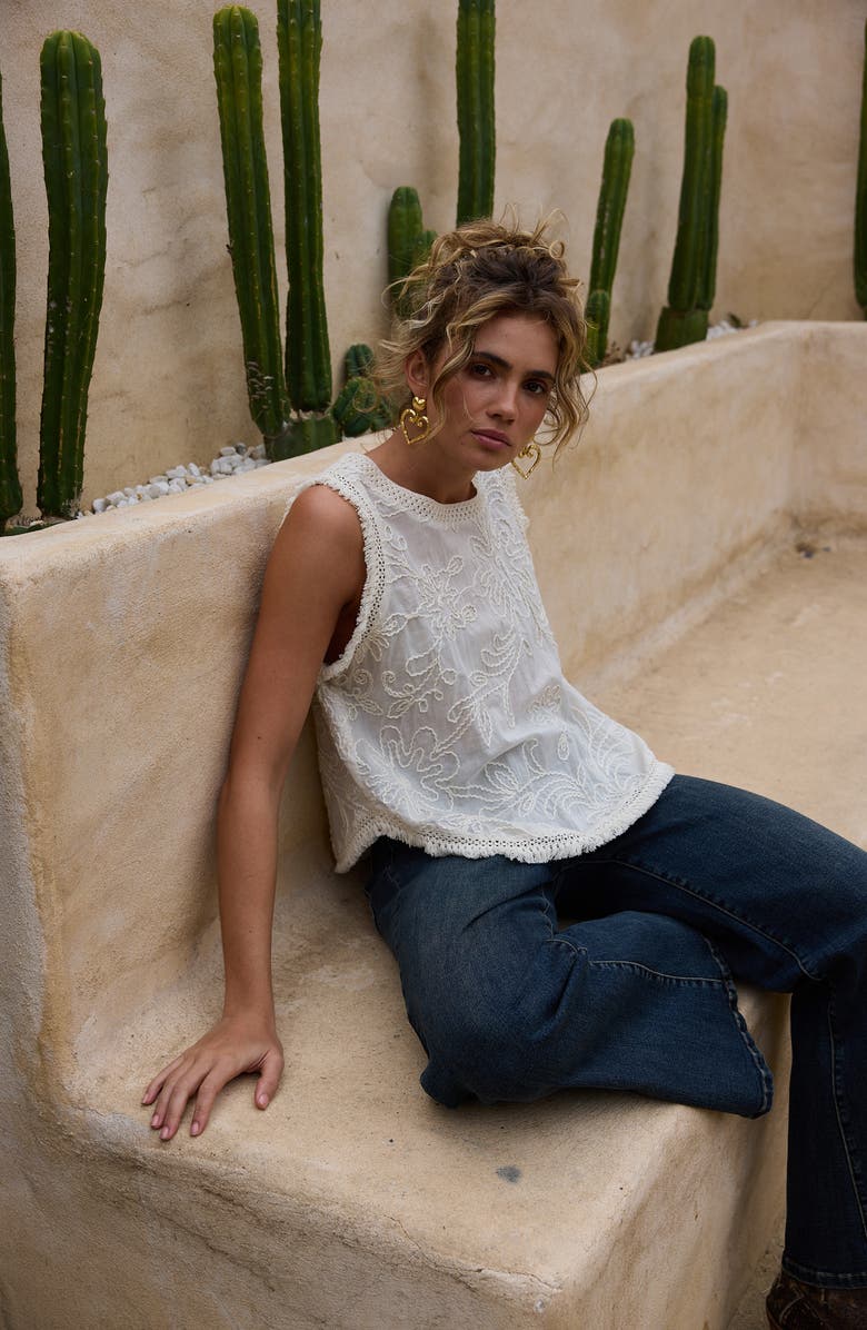 Talisman the Label Chantilly Floral Embroidered Fringe Cotton Voile Top, Alternate, color, Natural Embroidery