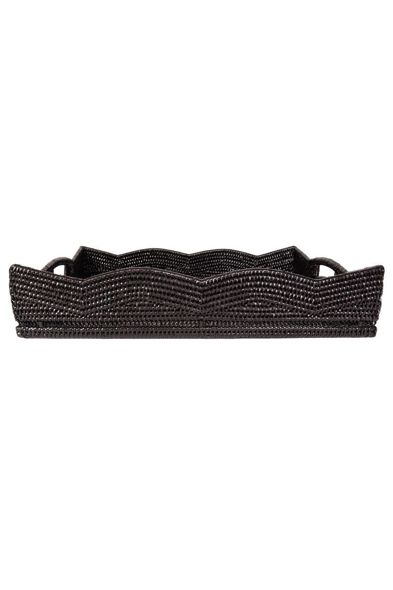 Artifacts Rattan Scallop Collection Rectangular Tray, Alternate, color, Tudor Black