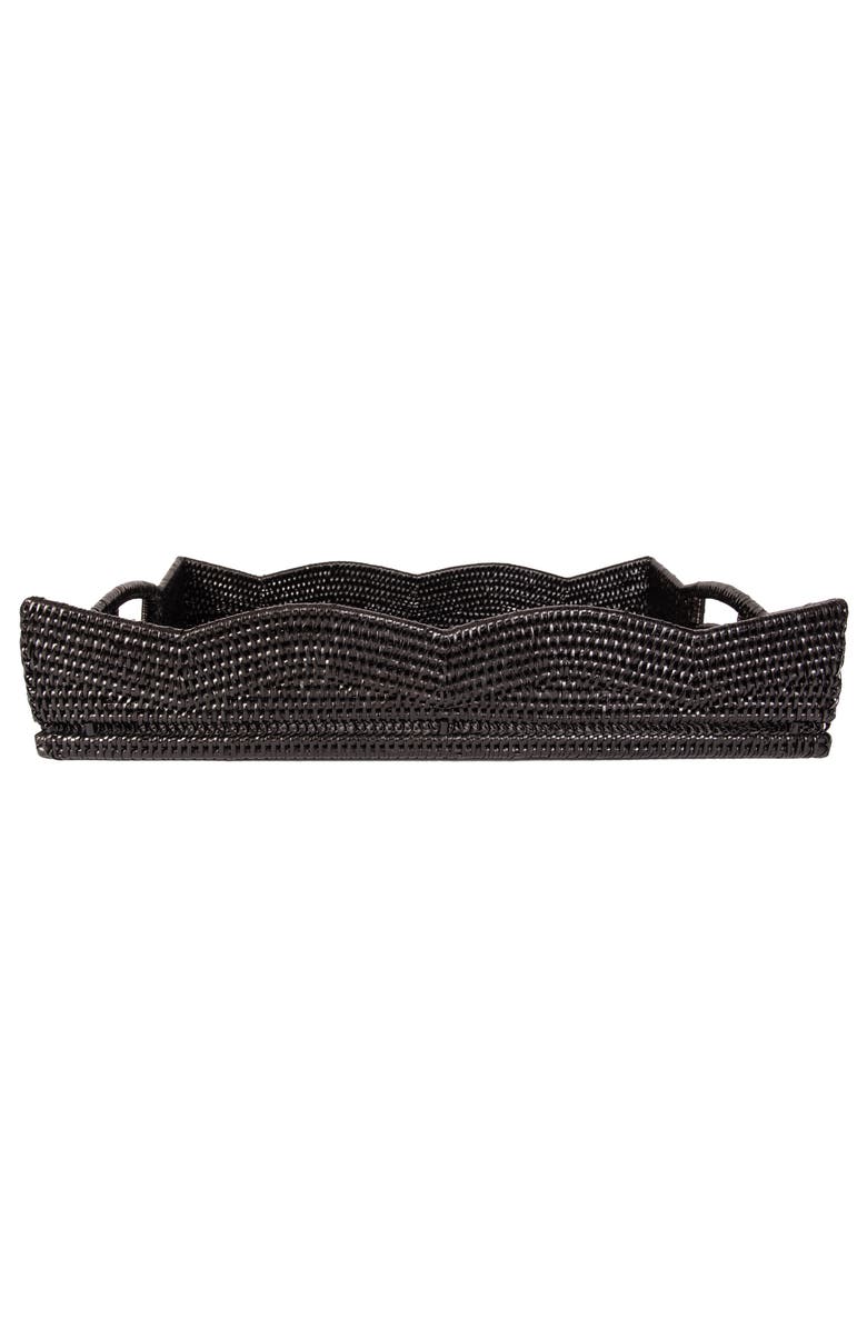 Artifacts Trading Company<sup>™</sup> Artifacts Rattan Scallop Rectangular Tray With Glass Insert, Alternate, color, Tudor Black