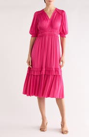 T Tahari Short Sleeve Tiered Fit & Flare Dress
