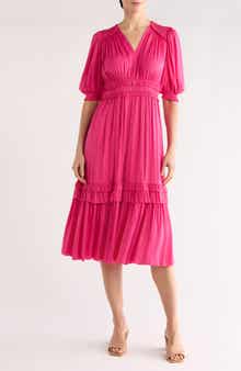 T Tahari Short Sleeve Tiered Fit & Flare Dress