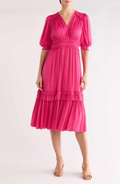 T Tahari Short Sleeve Tiered Fit & Flare Dress