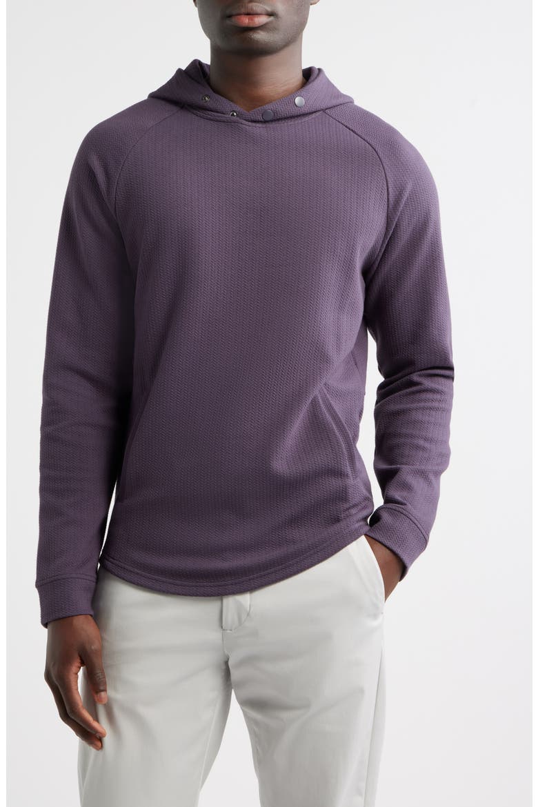 Luke Hooded Cotton Blend Performance Pullover, Main, color, PLUM