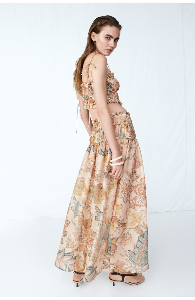 H&M Flared Smock-detail Skirt, Alternate, color, Beige/Floral