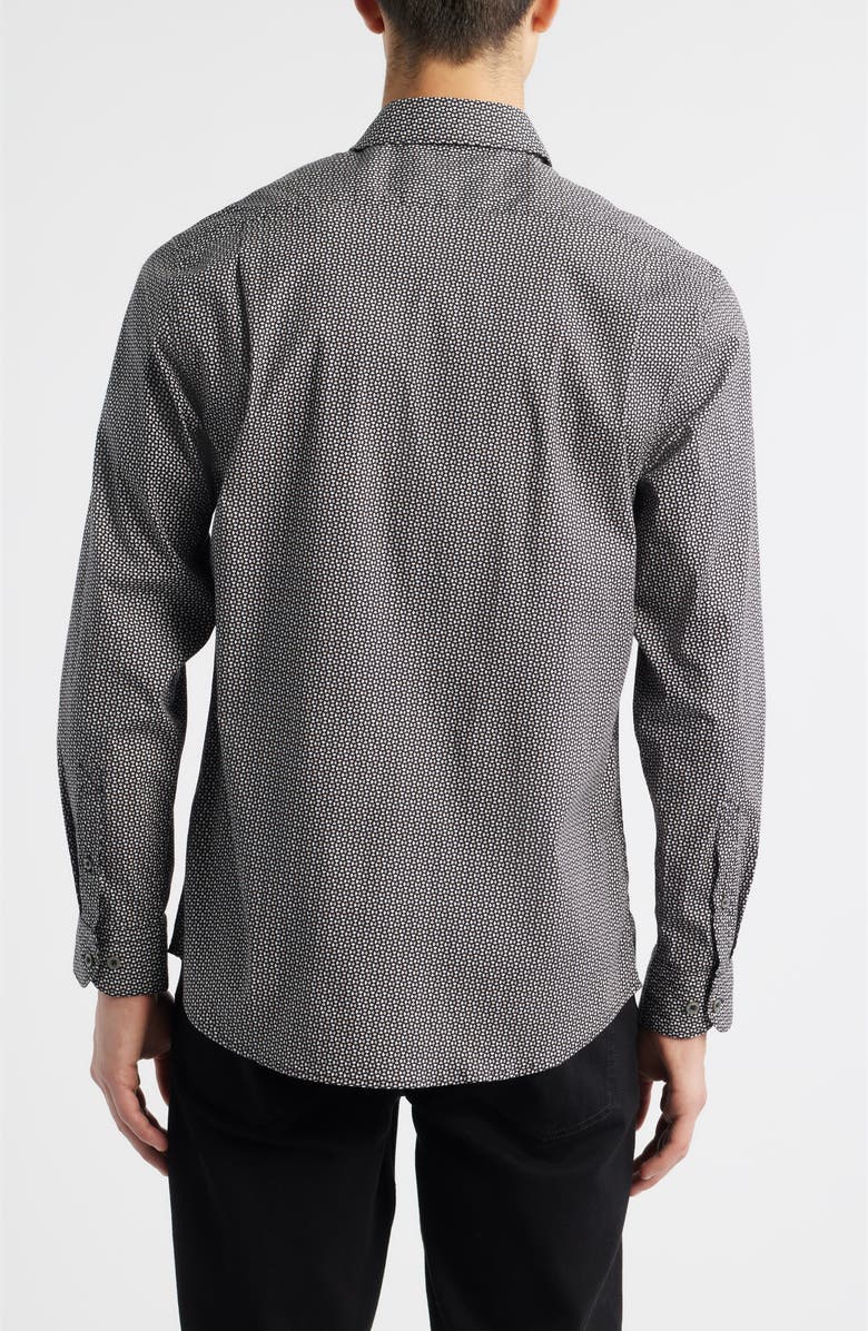 James Campbell Oakley Trim Fit Microgeometric Print Stretch Cotton Button-Up Shirt, Alternate, color, Black