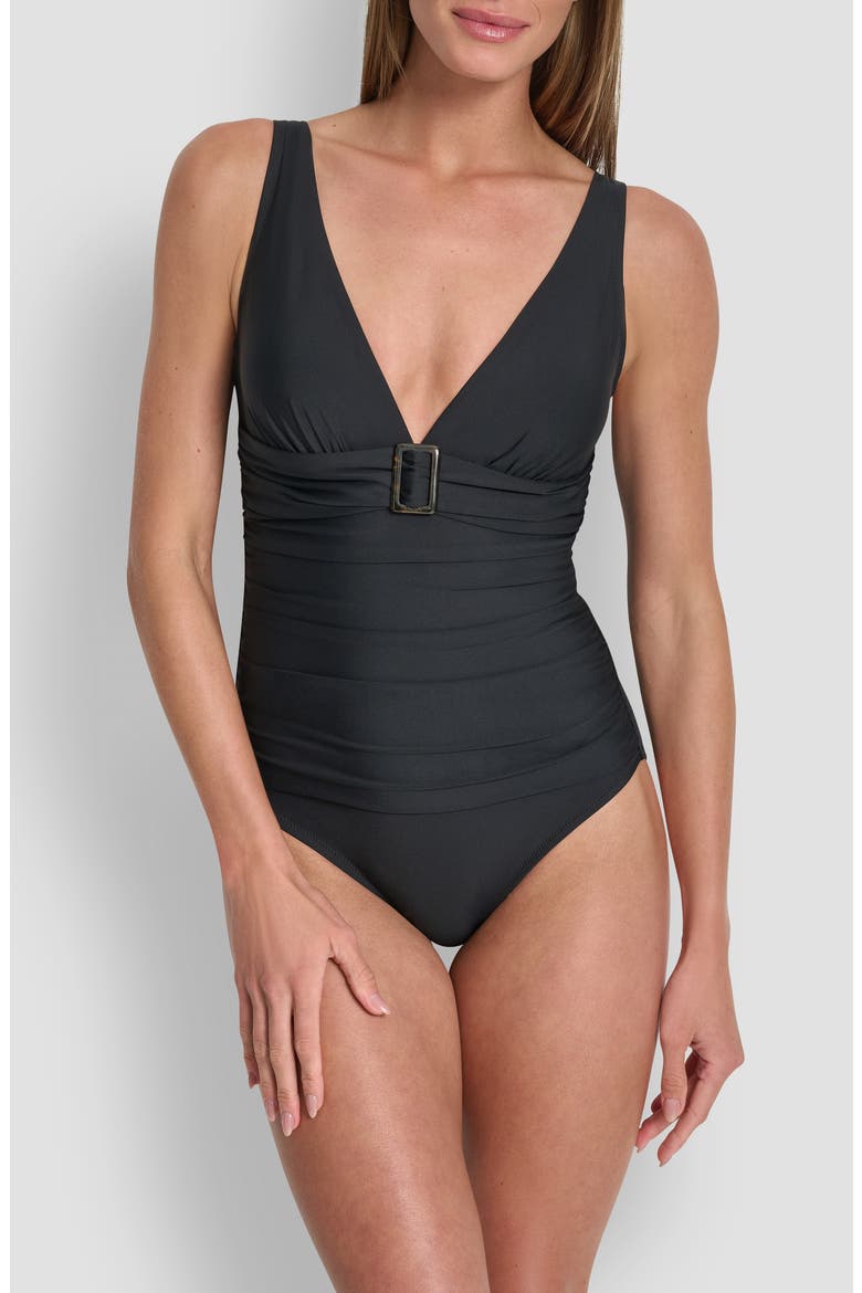 Buckle One-Piece Swimsuit, Main, color, BLACK