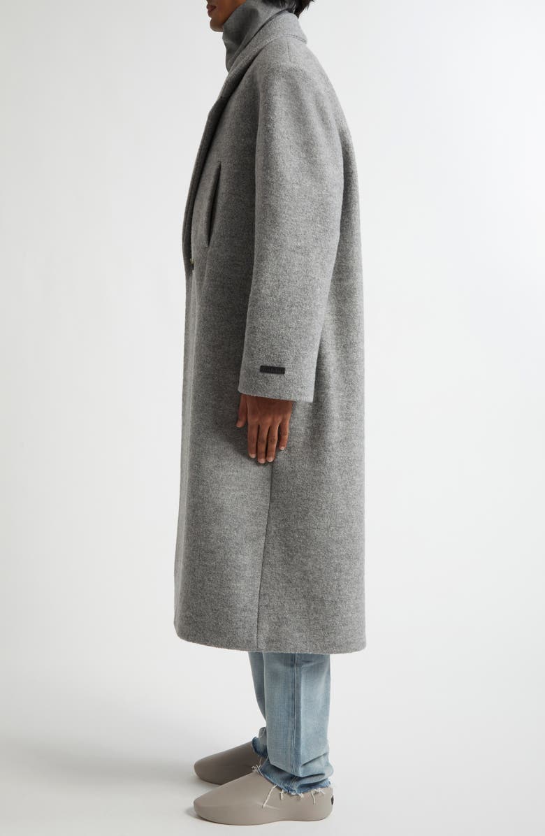 Fear of God Relaxed Boiled Virgin Wool Double Breasted Overcoat, Alternate, color, Light Grey