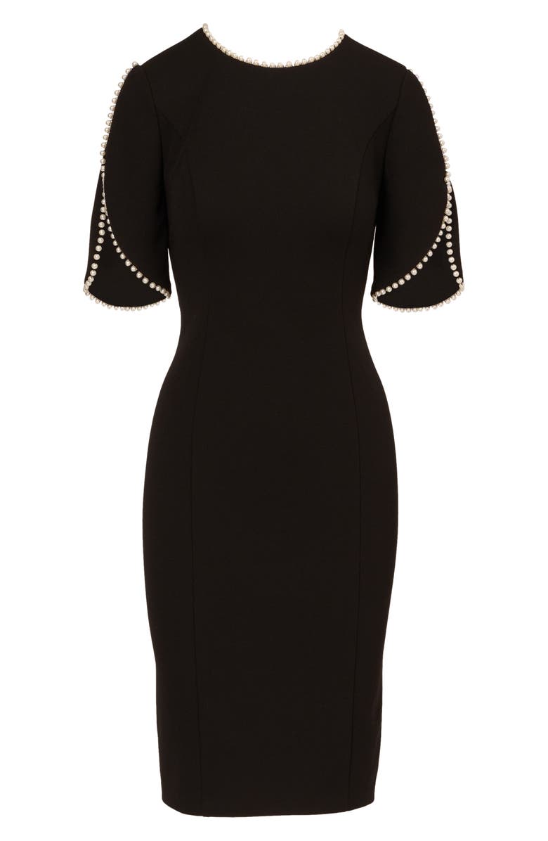 Adrianna Papell Imitation Pearl Detail Crepe Sheath Dress, Alternate, color, Black