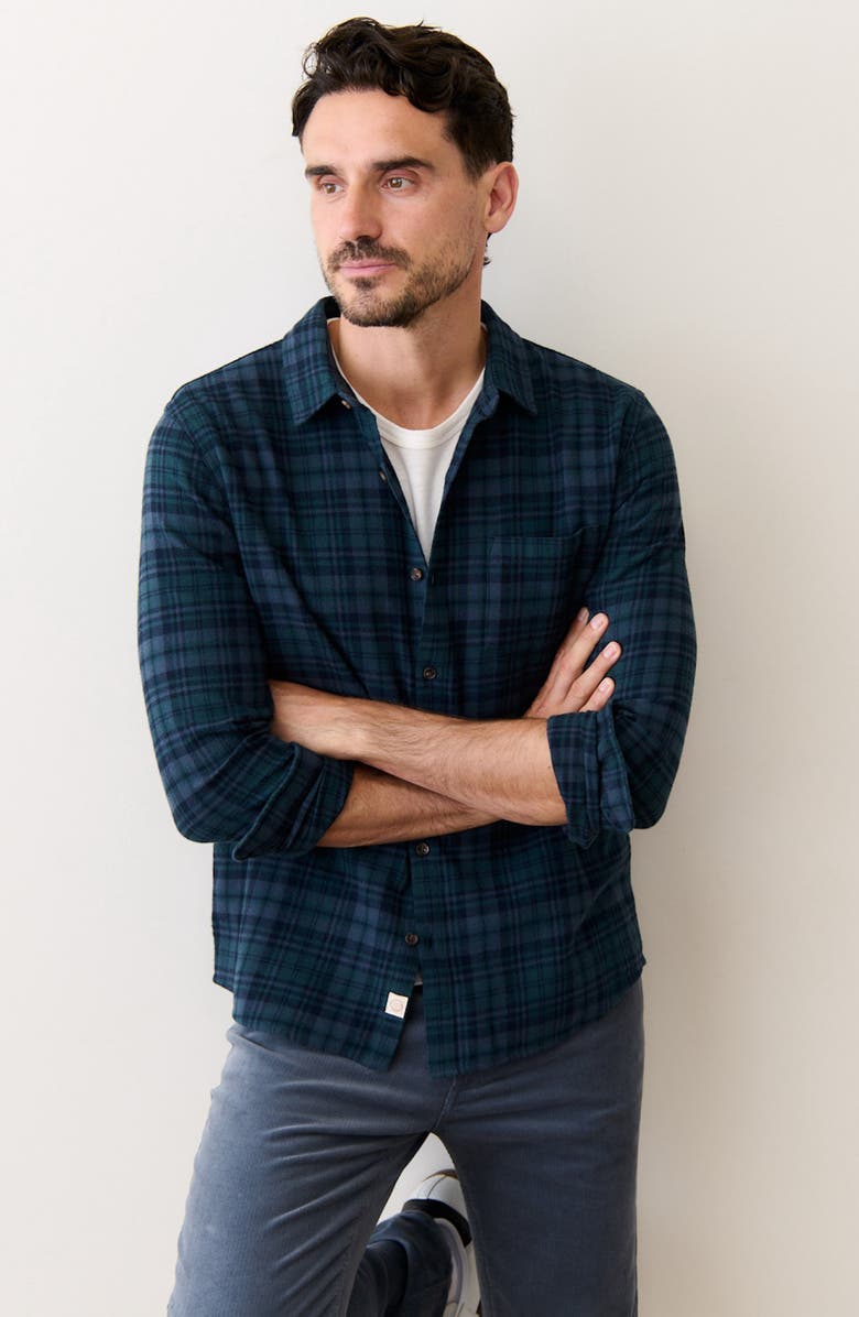 Marine Layer Tahoe Plaid Flannel Button-Up Shirt, Alternate, color, Green/ Navy Plaid