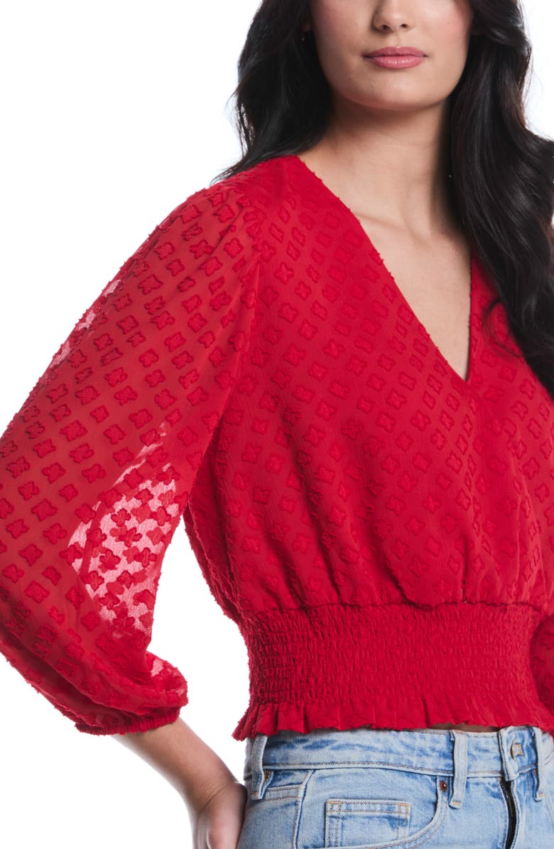 Laundry by Shelli Segal Smocked Balloon Sleeve Top, Alternate, color, Salsa